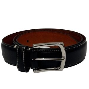 Johnston & Murphy Mens Black Genuine Leather Belt Silver Buckle Size 36